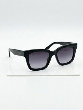 Salvatore Ferragamo Black Square Sunglasses with Gradient Lenses